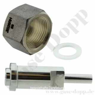 Flaschenanschluss JIS 26L W26x1/14" LH x 1/4" RST Tube Stub - 1/4" Rohrstutzen Schweissstutzen - JIS B 8246 - Länge 2,5" 64 mm - 7.0 UHP - BWO / BW - Edelstahl