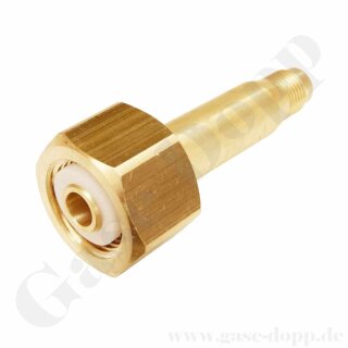 Flaschenanschluss Stickstoff - DIN 477-1 Nr.10 - W24,32x1/14" IG x G 1/4" LH AG - 200 bar - Sechskantanschluss - L&auml;nge 90 mm - Messing