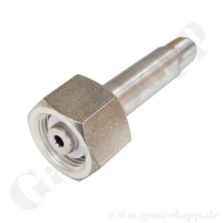 Flaschenanschluss Stickstoff - DIN 477-1 Nr.10 - W24,32x1/14" IG x 1/4" NPT AG - 200 bar - Sechskantanschluss - &Uuml;M innen Silber beschichtet - L&auml;nge 92 mm - Edelstahl silver platet