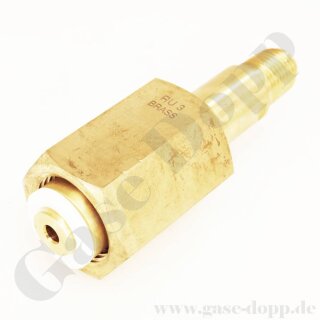 Flaschenanschluss NEN RU3 - W24,32x1/14" x 1/4" NPT AG - Ar He N2 - 200 bar - Länge 90 mm - Messing