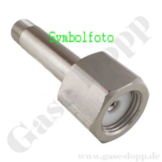 Flaschenanschluss NEN RU3 - W24,32x1/14" x 1/4" NPT AG - Ar He N2 - 200 bar - Länge 90 mm - Edelstahl silver platet