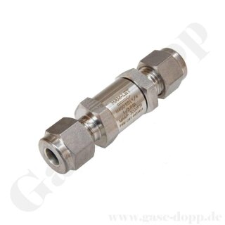 Rückschlagventil bis 207 bar - Öffnungsdruck 0,02 bar - bis 190°C - Eingang 1/4" RVS Ausgang 1/4" RVS - Länge 60 mm - FKM - Edelstahl - Ham-Let