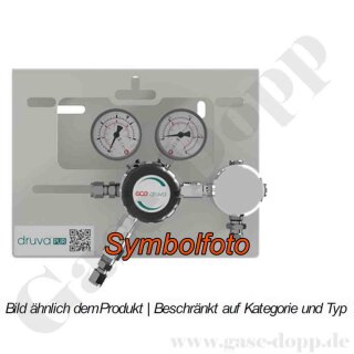 Druckregelstation 1 Eingang 300 bar max. bis 1,0 bar regelbar - 2-stufig - IN M14x1,5 AG - OUT 1/4" NPT IG - Messing verchromt 6.0 - GCE Druva MPLH0XD0