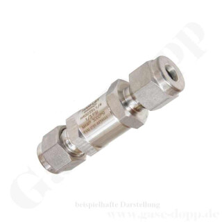 Rückschlagventil bis 207 bar - Öffnungsdruck 0,02 bar - bis 190°C - Eingang 1/2" RVS Ausgang 1/2" RVS - Länge 77 mm - FKM - Edelstahl - Ham-Let