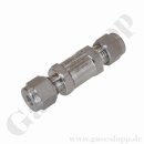 Rückschlagventil bis 207 bar - Öffnungsdruck 0,02 bar - bis 190°C - Eingang 6 mm RVS Ausgang 6 mm RVS - Länge 61 mm - FKM - Edelstahl - Ham-Let