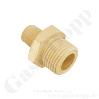 Doppelnippel W21,8x1/14" LH AG x 3/4" NPT AG - Adapter Wasserstoff Methan DIN 477-1 Nr.1 - 200 bar - Messing - Staffelpreise