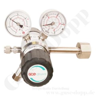 Flaschendruckminderer Sauerstoff synthetische Luft 200 bar 2-stufig bis 3,0 bar regelbar - Anschluss G 3/4" DIN 477-1 Nr.9 - Ausgang 6 mm KRV - 20 m³/h - Edelstahl 6.0 - GCE Druva CSLH0DJ