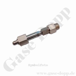 Flaschenanschluss Adapter W21,8x1/14" AG x W21,7x1,814 IG &Uuml;M - DIN 477-1 Nr.6 AG Argon Helium Stickstoff CO2 x AFNOR C IG &Uuml;M - L&auml;nge ca. 150 mm - 200 bar - mehrteilig gedichtet - Edelstahl / Messing verchromt