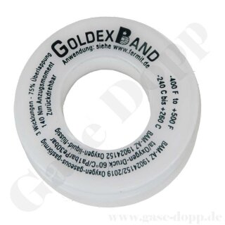PTFE - Teflon Dichtband - FERMIT GoldexBand 12,7 mm x 13,3 m - -240°C bis max. +260°C bis 100 bar - DVGW & BAM geprüft - Sauerstoff zugelassen