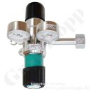 Flaschendruckminderer Wasserstoff 200 bar 2-stufig 0,3 bis 3,0 bar AbsolutDruck regelbar - vakuumtauglich - Anschluss W21,8x1/14" LH DIN 477-1 Nr.1 - Ausgang 6 mm KRV - FKM - 3 m³/h - Messing verchromt 6.0 - GCE Druva CPLAVDJ