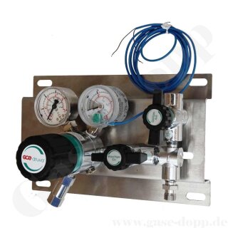 Stationsdruckminderer Entspannungsstation Druckregelstation 5.0 - Sauerstoff Inertgas Stickstoff Argon Helium - bis 14 bar regelbar mit Kontaktmanometer - Eingangm M14x1,5  Ausgang: 1/4" NPT IG - GCE Druva SMD50024