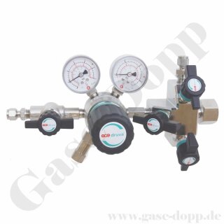 Flaschendruckminderer Chlorgas 12 bar 1-stufig bis 2,0 bar regelbar - Anschluss W 1" DIN 477-1 Nr.8 - Ausgang 6mm KRV mit Absperrventil - Fremdgasspülung - EPDM - 3 m³/h - Edelstahl 6.0 - GCE Druva - CSLLESJ