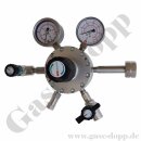Flaschendruckminderer Schwefelwasserstoff 40 bar 1-stufig bis 1,3 bar regelbar - Anschluss DIN 477-1 Nr. 5 / W1" LH - Ausgang 1/4" NPT - Spülventil - Drossel und Absperrventil - EPDM - Edelstahl 6.0 - GCE Druva LSBPVSJ
