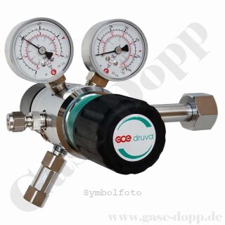 Flaschendruckminderer Kohlendioxid CO2 60 bar 2-stufig 0,2 bis 2,0 bar AbsolutDruck regelbar - vakuumtauglich - Anschluss W21,8x1/14" IG ÜM DIN 477-1 Nr.6 - Ausgang KRV 1/4" - EPDM - Messing verchromt 6.0 - GCE Druva CPLAEDJ