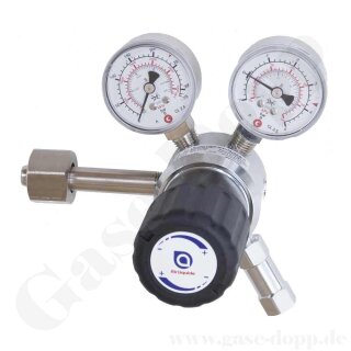 Flaschendruckminderer Argon 200 bar 1-stufig bis 3,0 bar regelbar - Eingang Links W21,8x1/14" DIN 477-1 Nr.6 - Ausgang 1/4" NPT IG - Messing verchromt 6.0 - GCE Druva CPLH0SJ