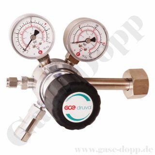 Flaschendruckminderer Stickstoff 200 bar 1-stufig bis 16 bar regelbar - Anschluss W24,32x1/14" DIN 477-1 Nr.10 - Ausgang G 1/4" AG - Messing verchromt 6.0 - GCE Druva CPLH0SJ