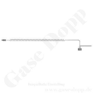 Spiralwendel Edelstahl - 200 bar - IN W24,32x1/14" IG ÜM 90° DIN477-1 Nr.10 - OUT 1/4" NPT AG - Länge ca. 70 cm