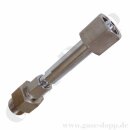 Flaschenanschluss Adapter W24,32x1/14" AG x W21,7x1,814 IG ÜM - AFNOR C x DIN477-1 Nr.10 - Argon Helium Stickstoff CO2 - Länge 150 mm - 200 bar - mehrteilig gedichtet - Edelstahl / Messing verchromt