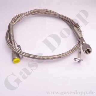 Edelstahlwellschlauch DN6 300 bar - Anschl&uuml;sse beidseitig M16x1,5 IG &Uuml;M - S8 DKOS - Fangseil + Knickschutzfeder - L&auml;nge 1,5 m