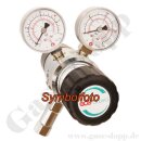 Flaschendruckminderer Sauerstoff Synthetische Luft 300 bar 2-stufig - bis 10 bar regelbar - Anschluss W30x2" DIN477-5 Nr.59 - Ausgang 1/4" KRV - 6 Port - Eingang Rechts - Messing verchromt 6.0 - GCE Druva CPLH0DJ