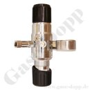 Flaschendruckminderer Sauerstoff Synthetische Luft 300 bar 2-stufig - bis 10 bar regelbar - Anschluss W30x2" DIN477-5 Nr.59 - Ausgang 1/4" KRV - 6 Port - Eingang Rechts - Messing verchromt 6.0 - GCE Druva CPLH0DJ
