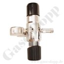 Flaschendruckminderer Sauerstoff Synthetische Luft 300 bar 2-stufig - bis 10 bar regelbar - Anschluss W30x2" DIN477-5 Nr.59 - Ausgang 1/4" KRV - 6 Port - Eingang Rechts - Messing verchromt 6.0 - GCE Druva CPLH0DJ