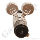 Flaschendruckminderer Sauerstoff Synthetische Luft 300 bar 2-stufig - bis 10 bar regelbar - Anschluss W30x2" DIN477-5 Nr.59 - Ausgang 1/4" KRV - 6 Port - Eingang Rechts - Messing verchromt 6.0 - GCE Druva CPLH0DJ