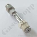 Flaschenanschluss Adapter UNI 4409 x DIN 477-1 Nr.6 - W21,7x1/14" AG x W21,8x1/14" AG - N2 Stickstoff / Argon CO2 - Länge ca. 140 mm - mehrteilig gedichtet - 200 bar - Messing verchromt / Messing vernickelt