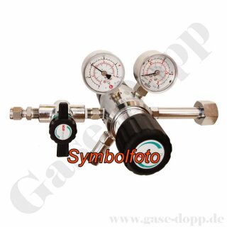 Flaschendruckminderer Argon Helium 200 bar 1-stufig bis 6 bar regelbar - Anschluss W21,8x1/14" DIN 477-1 Nr.6 - Ausgang 1/4" KRV mit Absperrventil - FKM - Messing verchromt 6.0 - GCE Druva CPLH0SJ