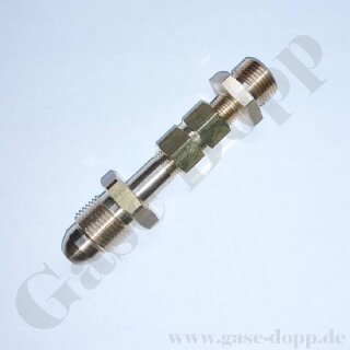 Flaschenanschluss Adapter BS341 No.3 - G 5/8" AG x W21,8x1/14" AG - BS341 Nr.3 x DIN 477-1 Nr.6 - 200 bar Helium - Länge 120 mm - Messing - mehrteilig gedichtet