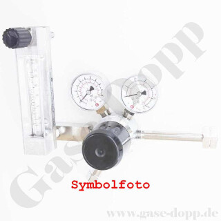 Flaschendruckminderer Helium 200 bar - bis 1,0 bar regelbar - 2-stufig mit Flowmeter bis 2,0 l/min - IN DIN477-1 Nr.6 W21,8x1/14" Handanschluss - OUT 1/4" NPT IG - 6 Port - Messing verchromt 6.0 - GCE Druva CPLH0DJ