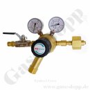 Bündeldruckminderer Wasserstoff 200 bar 1-stufig bis 40 bar regelbar - Anschluss W21,8x1/14" LH IG ÜM DIN 477-1 Nr.1 - Ausgang G 3/8" LH AG - 100 m²/h - Messing - Kugelhahn - GCE Druva CTMH0SJ