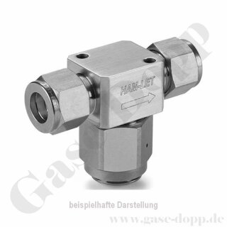 Edelstahl T-Filter - Filtergröße 15 μm - T-Form - Anschlüsse beidseitig KRV 12 mm - 413 bar - Ham-Let H-600R