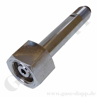 Flaschenanschluss Stickstoff - DIN 477-1 Nr.10 - W24,32x1/14" IG x M16x1,33 AG - 200 bar - Sechskantanschluss - L&auml;nge 90 mm - Messing verchromt