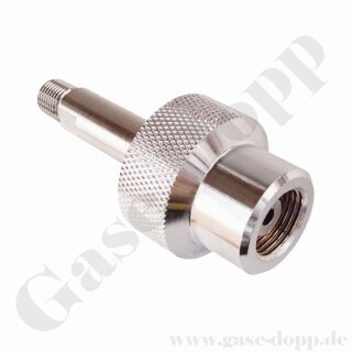 Flaschenanschluss DIN 477-1 Nr.10 - W24,32x1/14" x M16x1,33 AG - Stickstoff 200 bar - Handanschluss - Länge 90 mm - Messing verchromt