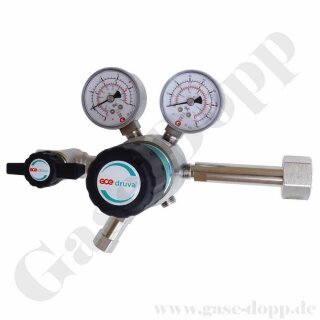Flaschendruckminderer Ammoniak 50 bar 1-stufig bis 3 bar regelbar - Anschluss W21,8x1/14" - Ausgang: 1/4" NPT IG - mit Absperrventil - EPDM - Edelstahl 6.0 - GCE DruvaPUR - CSLHESJ