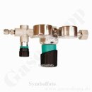 Flaschendruckminderer Stickstoff 300 bar 2-stufig 0,1 bis 1,0 bar regelbar - Anschluss W30x2 DIN 477-5 Nr.54 - Ausgang Regulierventil + 6 mm KRV - FKM - 3 m³/h - Messing verchromt 6.0 - GCE Druva CPLLVDJ