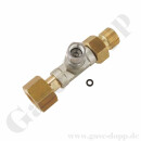 Adapter T-St&uuml;ck W24,32x1/14" AG x G 1/4" IG x W24,32x1/14" IG - DIN 477-1 Nr.10 - mit G 1/4" IG Manometerverschraubung u.a. f&uuml;r Manometer Drucksensoren - mehrteilig gedichtet - 200 bar - Messing / Stahl verzinkt