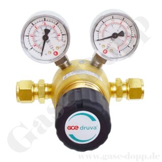 Leitungsdruckminderer 60 bar - bis 40 bar regelbar - 1-stufig - IN / OUT 12 mm KRV - 6 Port - Eingang Rechts - ohne Abblaseventil - 100 m&sup2;/h - FKM - Messing 5.0 - GCE Druva TEC