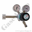 Flaschendruckminderer Wasserstoff 200 bar 1-stufig bis 6,0 bar regelbar - Eingang Links - Anschluss W21,8x1/14" LH DIN 477-1 Nr.1 - Ausgang 6 mm KRV - Messing verchromt 6.0 - GCE DruvaPUR
