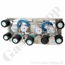 Batteriedruckminderer Entspannungsstation Druckregelstation - halbautomatische Umschaltung - 200 bar - bis 2 bar regelbar - 2-stufig - 2 x IN M14x1,5 AG - OUT 1/4" NPT IG - mit Induktivmanometer + Eigengasspülung - Messing verchromt 6.0 - GCE Druva