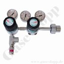 Flaschendruckminderer Helium Argon 200 bar 2-stufig bis 100 bar regelbar - Handanschluss rechts W21,8x1/14" DIN 477-1 Nr. 6 - Ausgang 1/4" NPT IG - Sondermontage - Messing verchromt 6.0 - GCE Druva CPLH0SJ