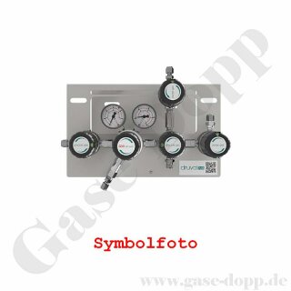 Druckregelstation 1 Eingang 60 bar max. bis 6 bar regelbar - 1-stufig - In M14x1,5 AG  Out 1/4" NPT IG - mit Fremdgasspülung und Absperrventil - Edelstahl 6.0 - GCE Druva  MSLH0XSE