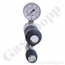 Entnahmedruckminderer mit Absperr- & Regulierventil - Messing verchromt - max. 50 bar / 0,5 - 10,5 bar regelbar - Eingang G 3/8" IG hinten - Ausgang 6mm KRV unten