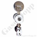 Entnahmedruckminderer mit Absperr- & Regulierventil - Messing verchromt - max. 50 bar / 0,5 - 10,5 bar regelbar - Eingang G 3/8" IG hinten - Ausgang 6mm KRV unten