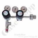 Flaschendruckminderer Prüfgas 200 bar 2-stufig bis 100 bar regelbar - Anschluss M19x1,5 LH DIN 477-1 Nr.14 - Ausgang 6 mm KRV - Sondermontage - FKM - Messing verchromt 6.0 - GCE Druva CPLH0SJ