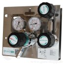 Druckregelstation 1 Eingang 300 bar max. bis 14 bar regelbar - 1-stufig - IN M14x1,5 AG  OUT 6 mm KRV - mit Prozessgasspülung - Messing verchromt 6.0 - GCE Druva MPLH0XSP