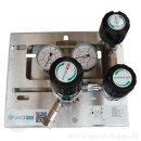 Druckregelstation 1 Eingang 300 bar max. bis 14 bar regelbar - 1-stufig - IN M14x1,5 AG  OUT 6 mm KRV - mit Prozessgasspülung - Messing verchromt 6.0 - GCE Druva MPLH0XSP