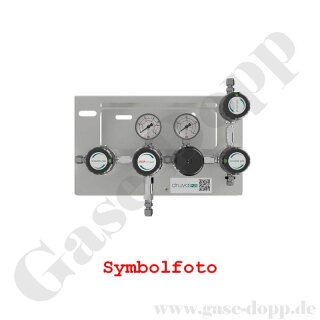 Druckregelstation 1 Eingang 300 bar max. bis 3 bar regelbar - 2-stufig - In M14x1,5 AG - Out 1/4" NPT IG - Prozessgasspülung Absperrventil Kontaktmanometer im Eingang - FKM - Messing verchromt 6.0 - GCE Druva MPLH0XDPS0