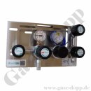 Druckregelstation 1 Eingang 300 bar max. bis 3 bar regelbar - 2-stufig - In M14x1,5 AG - Out 1/4" NPT IG - Prozessgasspülung Absperrventil Kontaktmanometer im Eingang - FKM - Messing verchromt 6.0 - GCE Druva MPLH0XDPS0
